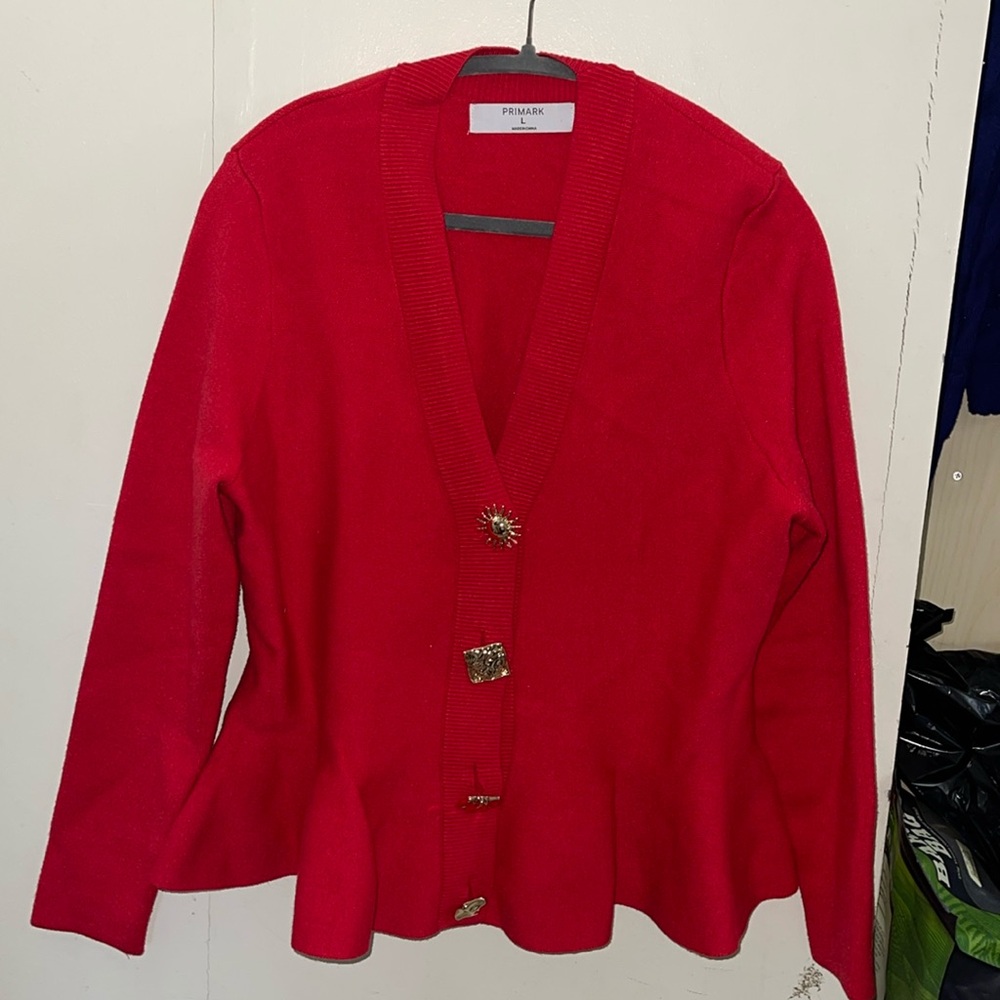 Women red plum cardigan size Large